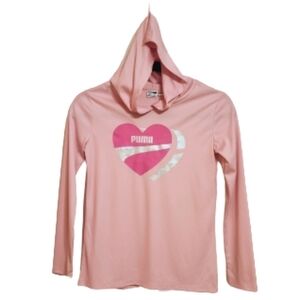 Puma Girls Heart Graphic Pullover Hoodie Pink Medium